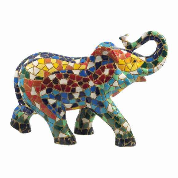 Vintage Mosaic Lucky Elephant Figurine Handmade Luck Statue Vtg Gaurdi Barcino - Picture 1 of 9